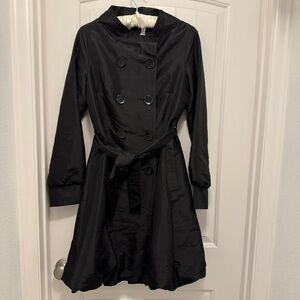 Coffeeshop Black Bubble Hem Trench Coat Knee Length Size Small